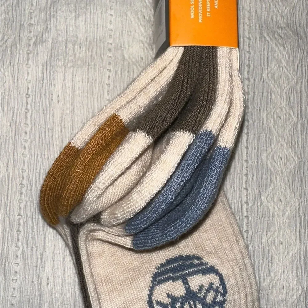 Timberland L Men’s Wool Blend Ivory Brown Basic Hiking Shortie Crew Socks 3-Pk